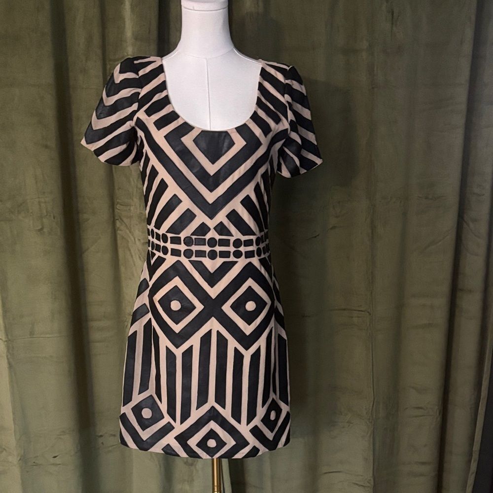NWT Kas New York Black and Tan Geometric Mini Dress, S